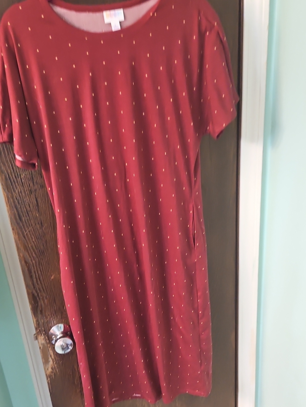 LuLaRoe Burgundy Midi Dress with Gold Dot Accents